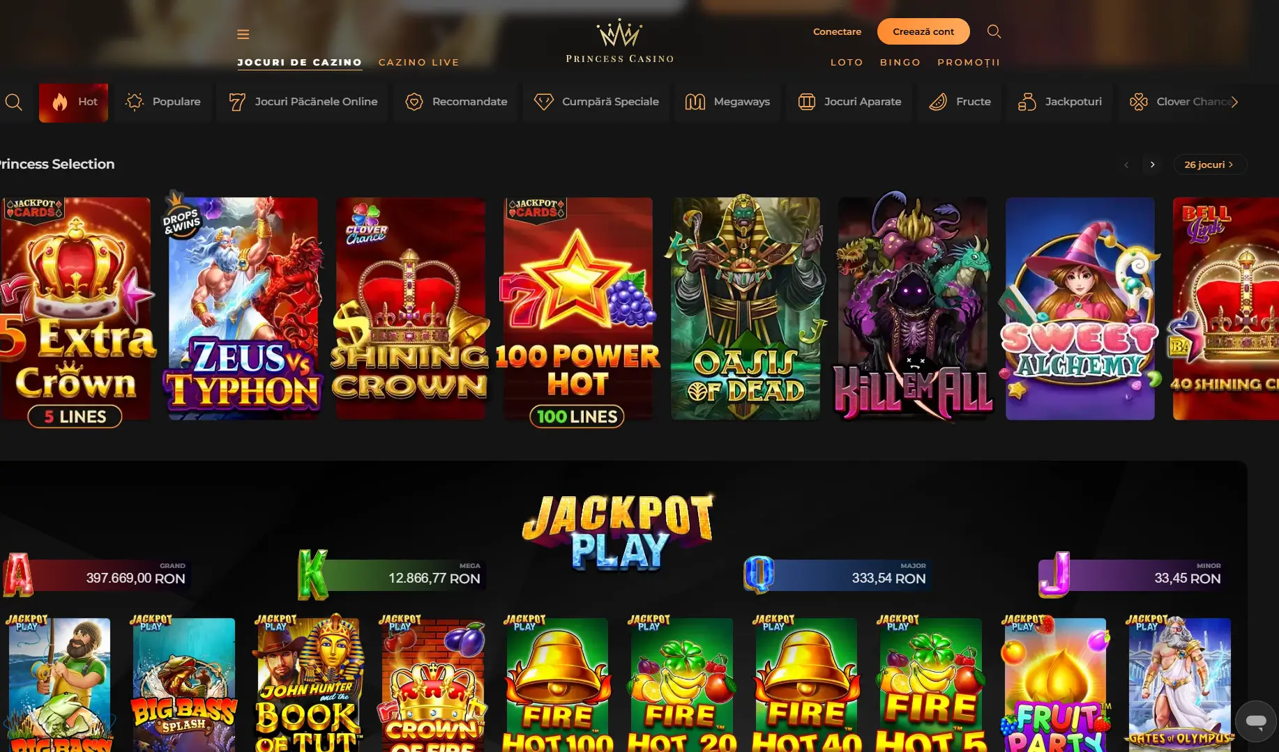 Jackpot Play Princess Casino și jocuri slot populare